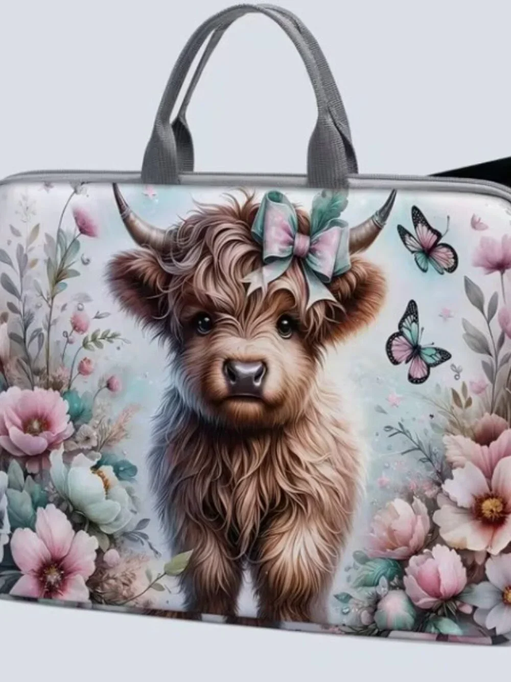 Highland cow print laptop bag fits 14 Inch, zip closure, light and easy to carry